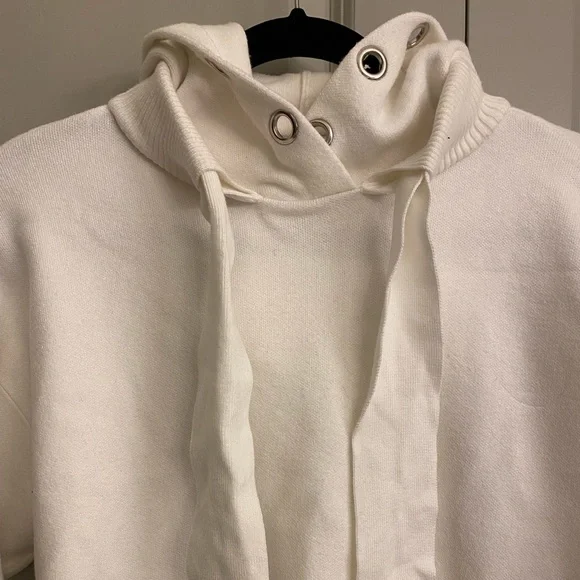 Zara White Cropped Hoodie with Metal Ring Details Size M - Picture 3 of 6